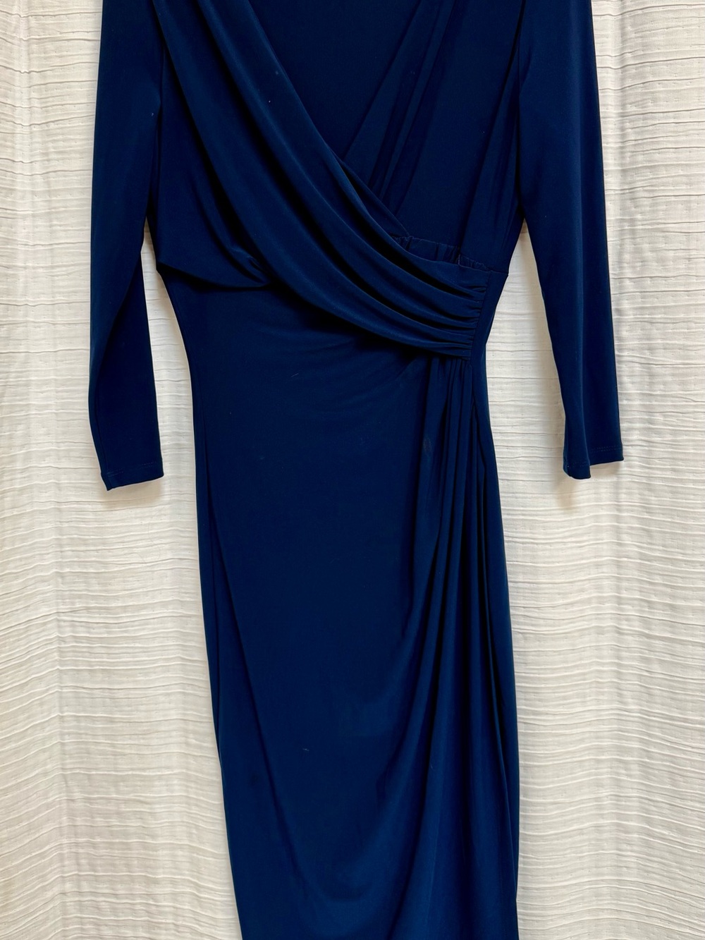 Ralph Lauren Navy Draped Wrap-Front Long Sleeve Midi Dress - Picture 3 of 6